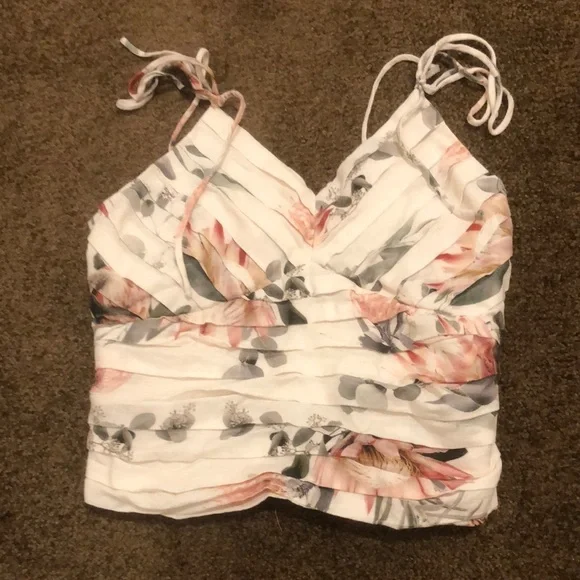 Express Pink and Cream Ruched Tie Front Camisole - Picture 1 of 5